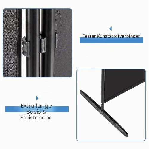 Raumteiler Klappbar Freistehend Trennwand Paravent Umkleide Sichtschutz Wand Raumtrenner 3-TLG. 260x180cm Polyestertuch (Schwarz)