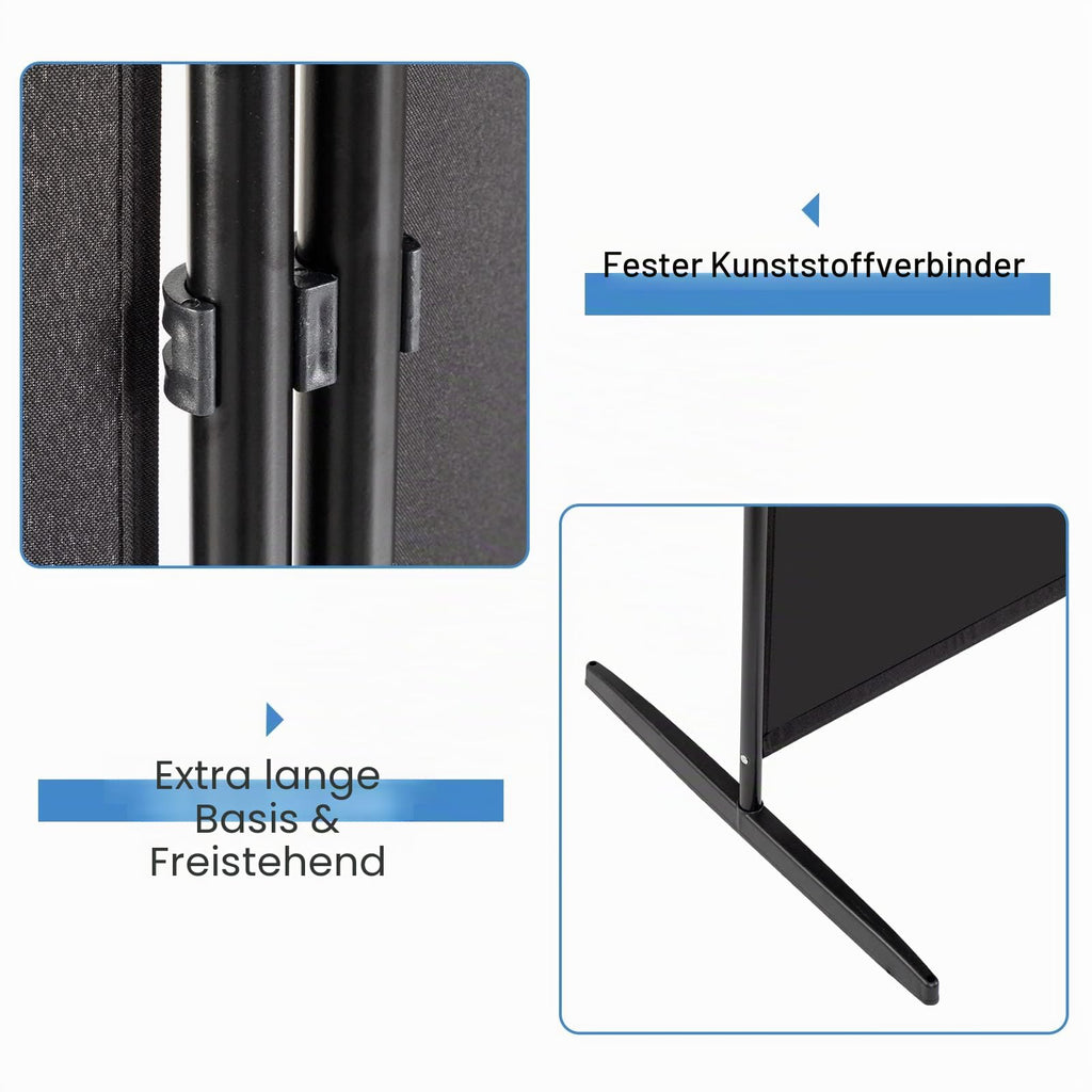 Raumteiler Klappbar Freistehend Trennwand Paravent Umkleide Sichtschutz Wand Raumtrenner 3-TLG. 260x180cm Polyestertuch (Schwarz)