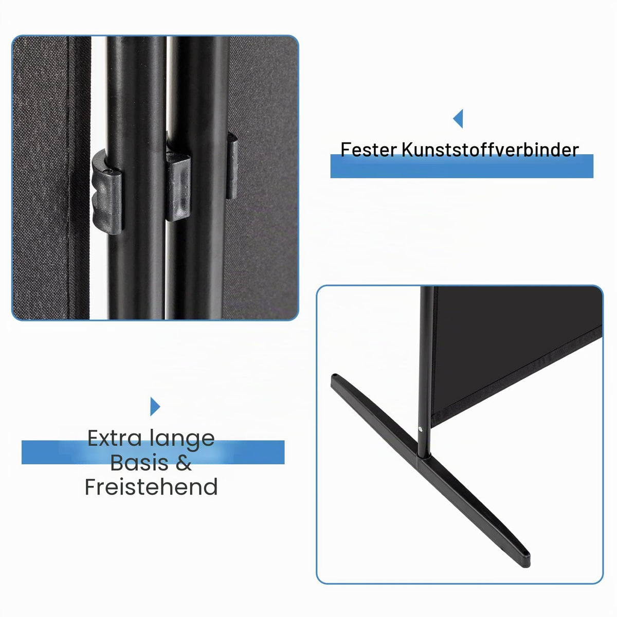 Raumteiler Klappbar Freistehend Trennwand Paravent Umkleide Sichtschutz Wand Raumtrenner 3-TLG. 260x180cm Polyestertuch (Schwarz)