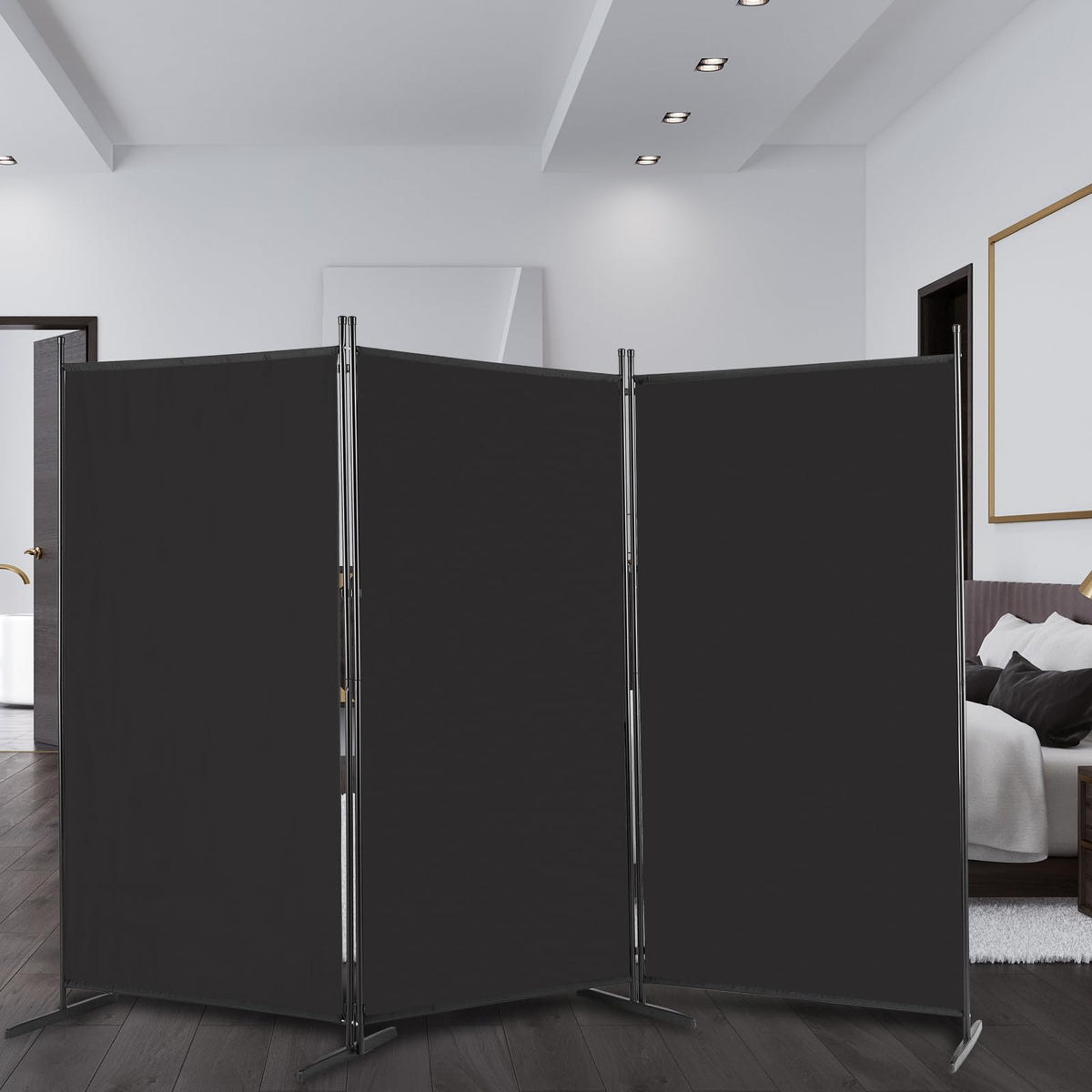 Raumteiler Klappbar Freistehend Trennwand Paravent Umkleide Sichtschutz Wand Raumtrenner 3-TLG. 260x180cm Polyestertuch (Schwarz)