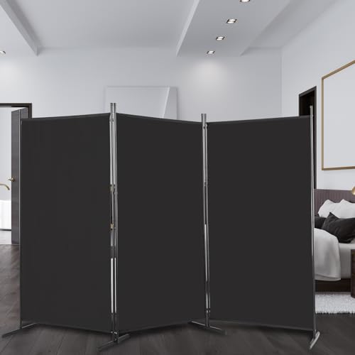 Raumteiler Klappbar Freistehend Trennwand Paravent Umkleide Sichtschutz Wand Raumtrenner 3-TLG. 260x180cm Polyestertuch (Schwarz)