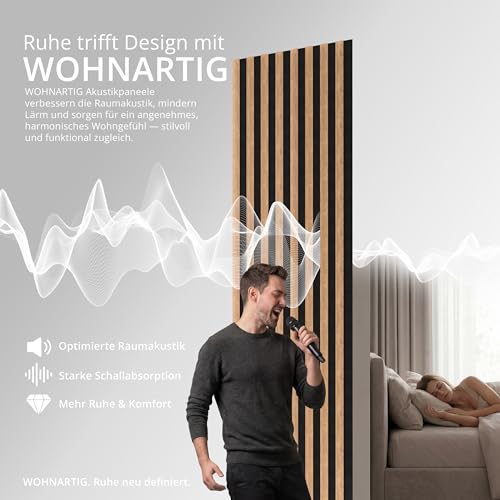 wohnartig® Akustikpaneele Spazio - 260 cm x 54 cm* Set - (Set = 2 Stück 260 cm x 27 cm) | Farbe: Eiche Artisan | Wandverkleidung | Akustikpaneel | Wandpaneele auf Filz |
