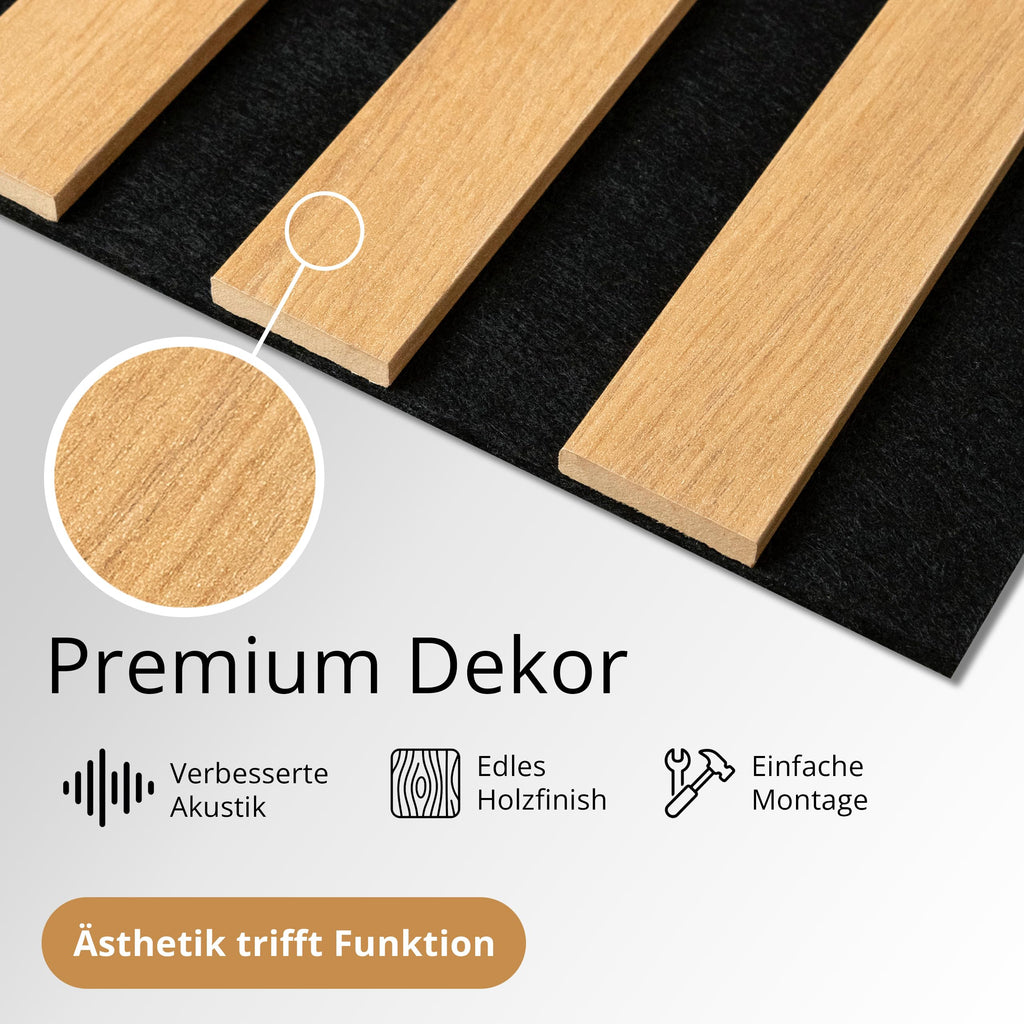 wohnartig® Akustikpaneele Spazio - 260 cm x 54 cm* Set - (Set = 2 Stück 260 cm x 27 cm) | Farbe: Eiche Artisan | Wandverkleidung | Akustikpaneel | Wandpaneele auf Filz |