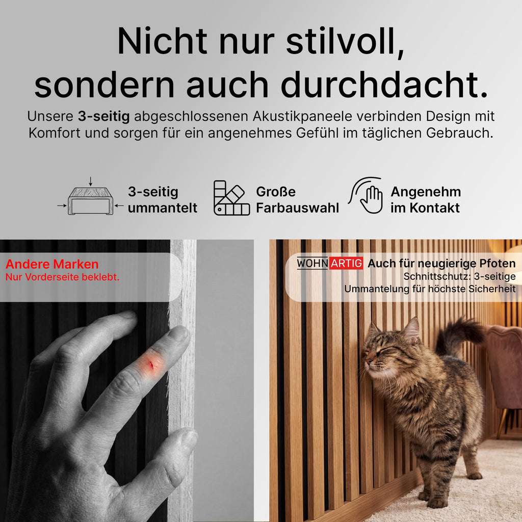 wohnartig® Akustikpaneele Spazio - 260 cm x 54 cm* Set - (Set = 2 Stück 260 cm x 27 cm) | Farbe: Eiche Artisan | Wandverkleidung | Akustikpaneel | Wandpaneele auf Filz |