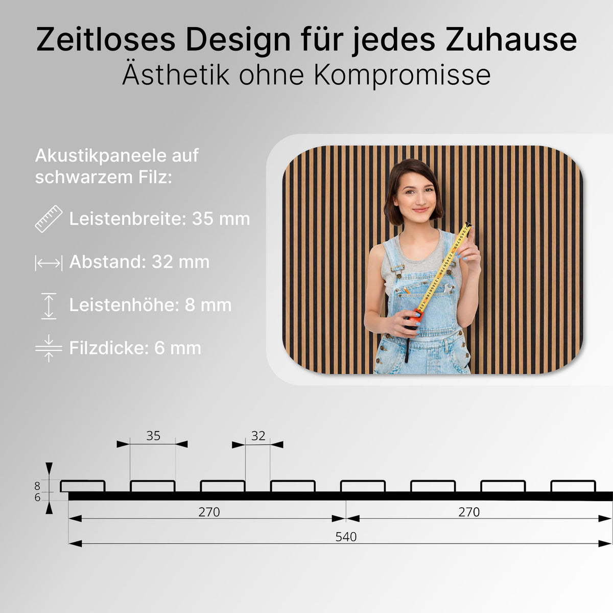wohnartig® Akustikpaneele Spazio - 260 cm x 54 cm* Set - (Set = 2 Stück 260 cm x 27 cm) | Farbe: Eiche Artisan | Wandverkleidung | Akustikpaneel | Wandpaneele auf Filz |