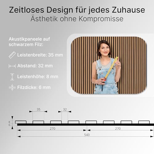 wohnartig® Akustikpaneele Spazio - 260 cm x 54 cm* Set - (Set = 2 Stück 260 cm x 27 cm) | Farbe: Eiche Artisan | Wandverkleidung | Akustikpaneel | Wandpaneele auf Filz |