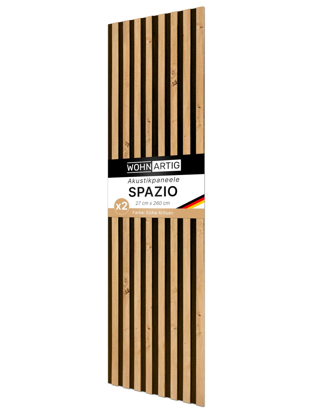 wohnartig® Akustikpaneele Spazio - 260 cm x 54 cm* Set - (Set = 2 Stück 260 cm x 27 cm) | Farbe: Eiche Artisan | Wandverkleidung | Akustikpaneel | Wandpaneele auf Filz |