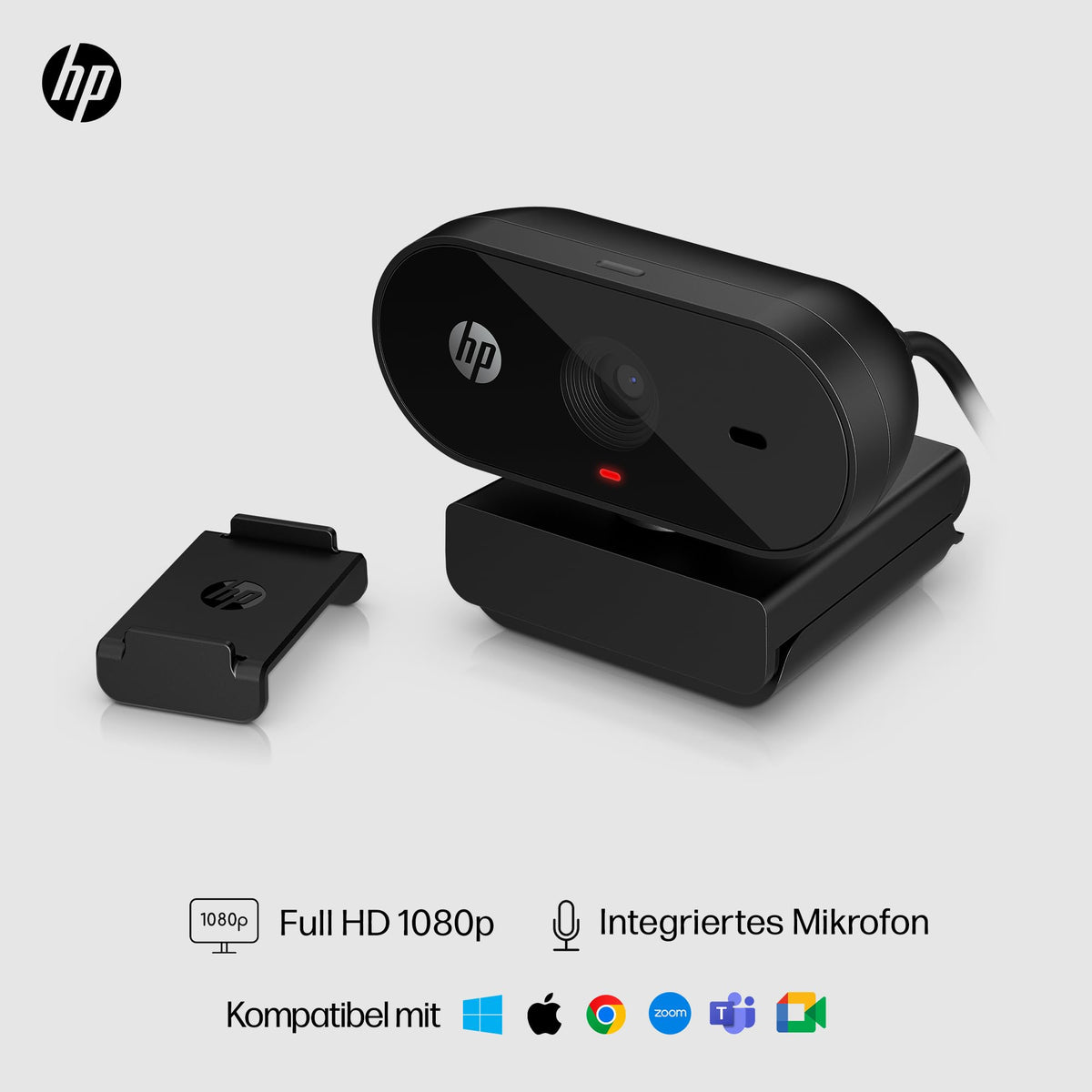 HP - PC 320 All-in-One-Webcam (USB-A, 1080p/Full HD Auflösung, 360° schwenkbar, 66°-Weitwinkel, Belichtungskorrektur, Autofokus) Schwarz mit integriertem Mikrofon