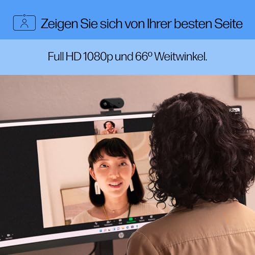 HP - PC 320 All-in-One-Webcam (USB-A, 1080p/Full HD Auflösung, 360° schwenkbar, 66°-Weitwinkel, Belichtungskorrektur, Autofokus) Schwarz mit integriertem Mikrofon