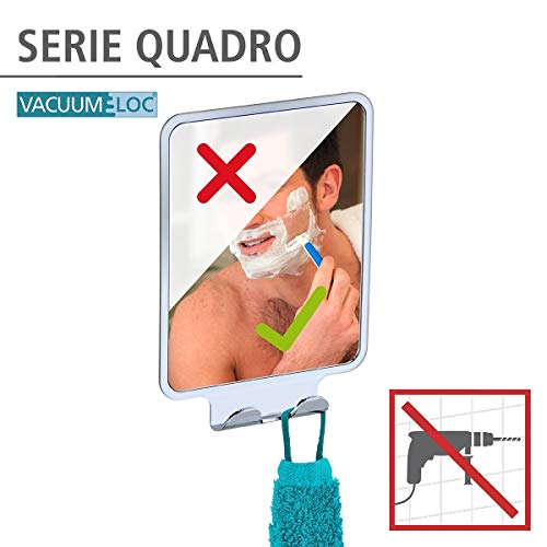 WENKO Antibeschlag-Spiegel Mod. Quadro Kosmetik-Spiegel für Dusche und Badewanne mit 2 Haken ohne Bohren hochwertiger Kunststoff 14 x 19,5 x 8 cm