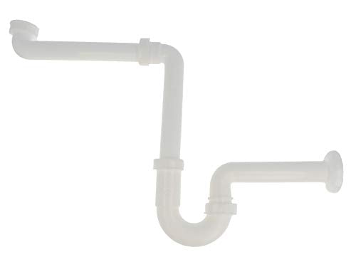 tecuro - Raumsparsiphon 1 1/4 Zoll x 32 mm, für Waschbecken/Waschtisch, inkl. Wandrosette, Kunststoff Weiß, kürzbar - 58500 Röhrengeruchsverschluss