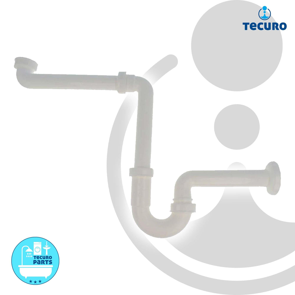 tecuro - Raumsparsiphon 1 1/4 Zoll x 32 mm, für Waschbecken/Waschtisch, inkl. Wandrosette, Kunststoff Weiß, kürzbar - 58500 Röhrengeruchsverschluss