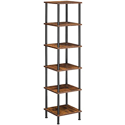 HOOBRO Regal, Bücherregal mit 6 Ebenen, schmales Eckregal, Standregal, Industrial Regal, Lagerregal, Büroregal, offene Ablagen für Wohnzimmer, Schlafzimmer, Balkon, Küche, Vintagebraun EBF55CJ01