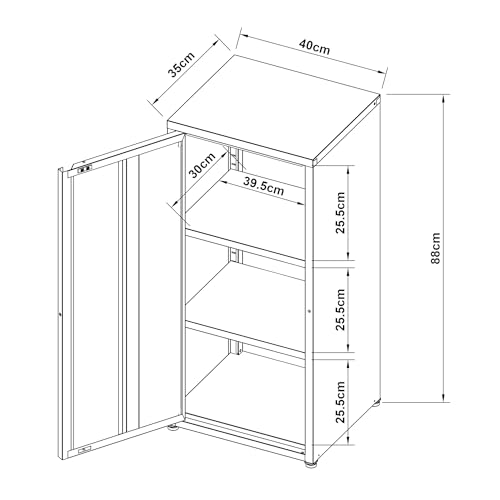 [en.casa] Metallschrank Burlöv Aktenschrank mit Einer Tür Büroschrank 2 höhenverstellbare Ablagen Ordnerschrank 88 x 40 x 35 cm Schwarz Spind Schrank