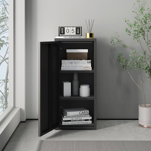 [en.casa] Metallschrank Burlöv Aktenschrank mit Einer Tür Büroschrank 2 höhenverstellbare Ablagen Ordnerschrank 88 x 40 x 35 cm Schwarz Spind Schrank