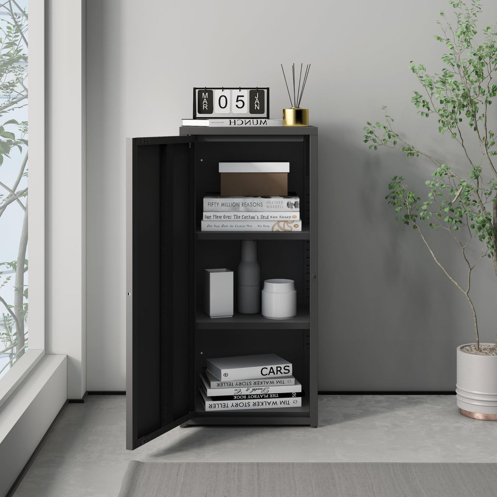[en.casa] Metallschrank Burlöv Aktenschrank mit Einer Tür Büroschrank 2 höhenverstellbare Ablagen Ordnerschrank 88 x 40 x 35 cm Schwarz Spind Schrank