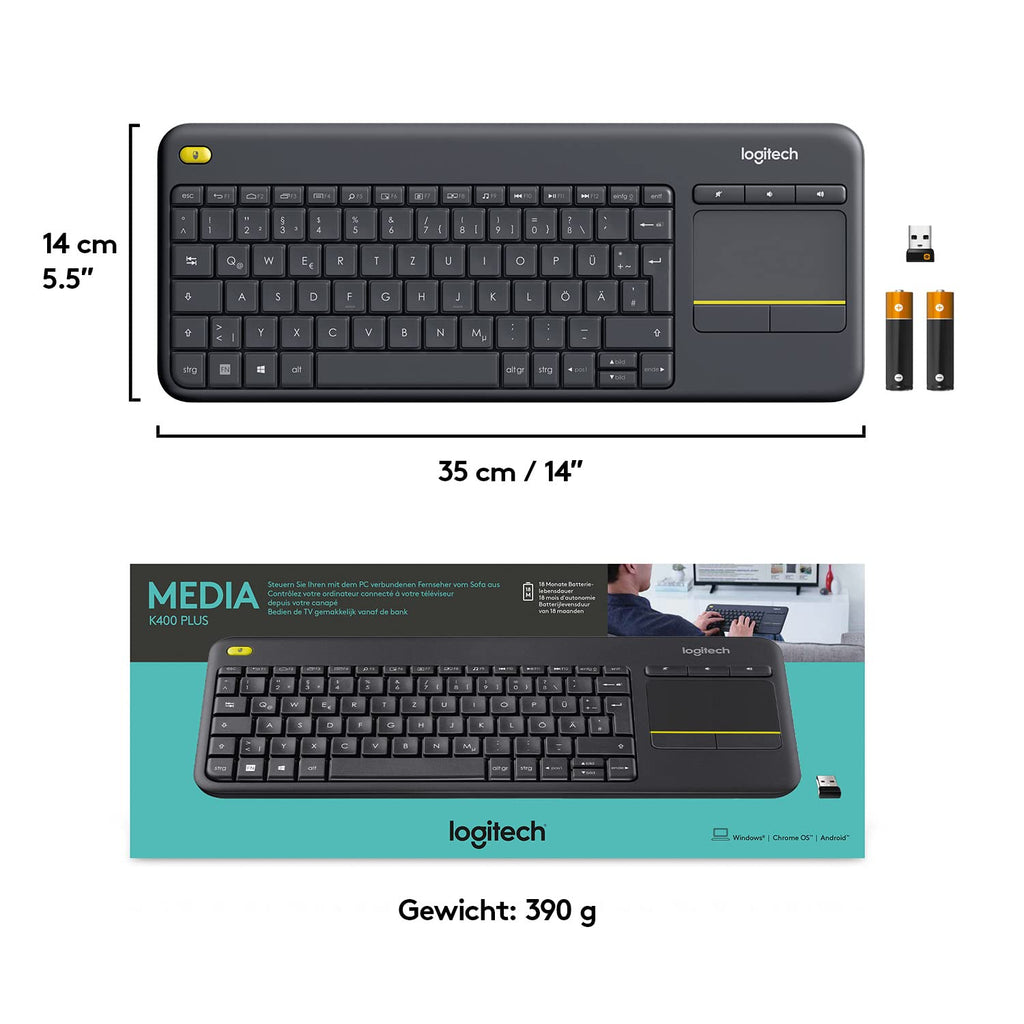 Logitech K400 Plus Kabellose Touch-TV-Tastatur mit integriertem -DEU QWERTZ