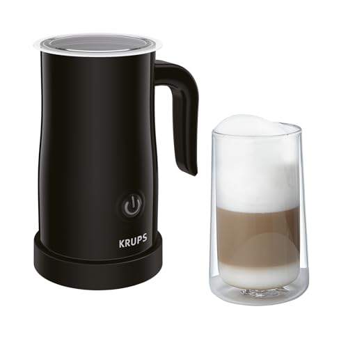 Krups elektrischer Milchaufschäumer, bis zu 150 ml Aufschäumkapazität, Bedienung auf Knopfdruck, einfache Reinigung dank Antihaftbeschichtung, automatische Abschaltung, Milchschäumer, Schwarz, XL1008