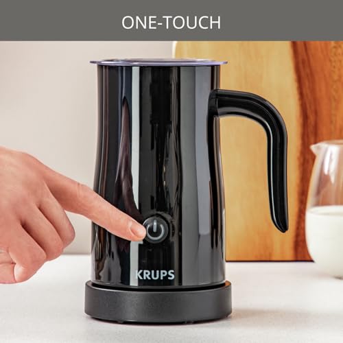 Krups elektrischer Milchaufschäumer, bis zu 150 ml Aufschäumkapazität, Bedienung auf Knopfdruck, einfache Reinigung dank Antihaftbeschichtung, automatische Abschaltung, Milchschäumer, Schwarz, XL1008