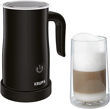 Krups elektrischer Milchaufschäumer, bis zu 150 ml Aufschäumkapazität, Bedienung auf Knopfdruck, einfache Reinigung dank Antihaftbeschichtung, automatische Abschaltung, Milchschäumer, Schwarz, XL1008