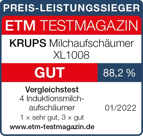 Krups elektrischer Milchaufschäumer, bis zu 150 ml Aufschäumkapazität, Bedienung auf Knopfdruck, einfache Reinigung dank Antihaftbeschichtung, automatische Abschaltung, Milchschäumer, Schwarz, XL1008