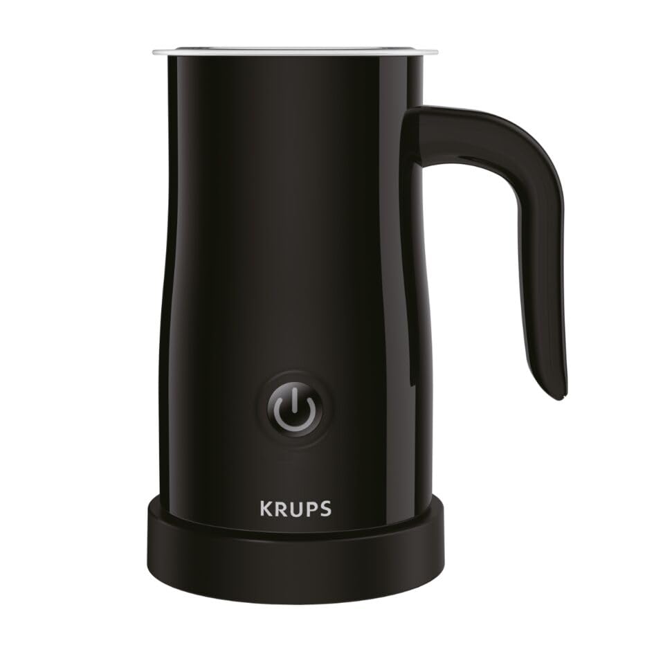 Krups elektrischer Milchaufschäumer, bis zu 150 ml Aufschäumkapazität, Bedienung auf Knopfdruck, einfache Reinigung dank Antihaftbeschichtung, automatische Abschaltung, Milchschäumer, Schwarz, XL1008