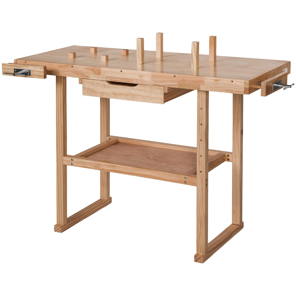 tectake® Werkbank Holz, Werkbank mit Schraubstock, Hobelbank, Arbeitstisch für Werkstatt, Arbeitstisch Werkstatt, Tischler Werkzeug, Werktisch - L