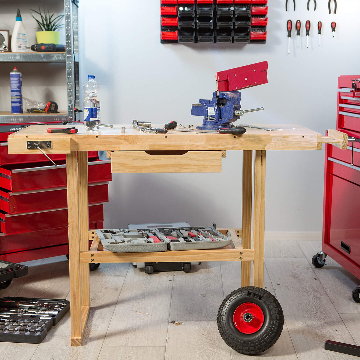 tectake® Werkbank Holz, Werkbank mit Schraubstock, Hobelbank, Arbeitstisch für Werkstatt, Arbeitstisch Werkstatt, Tischler Werkzeug, Werktisch - L