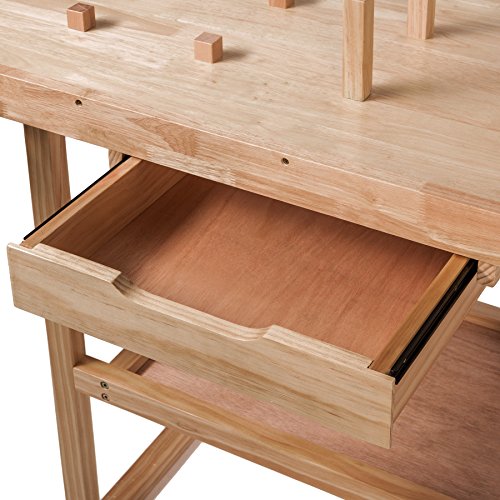 tectake® Werkbank Holz, Werkbank mit Schraubstock, Hobelbank, Arbeitstisch für Werkstatt, Arbeitstisch Werkstatt, Tischler Werkzeug, Werktisch - L