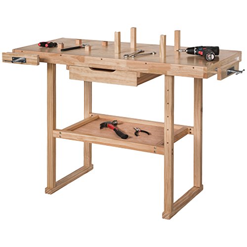 tectake® Werkbank Holz, Werkbank mit Schraubstock, Hobelbank, Arbeitstisch für Werkstatt, Arbeitstisch Werkstatt, Tischler Werkzeug, Werktisch - L