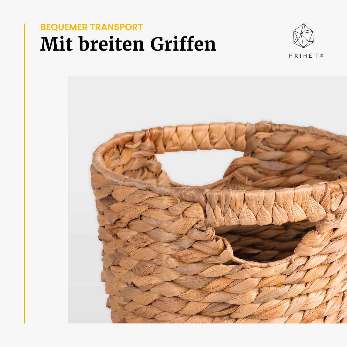 FRIHET Papierkorb geflochten aus Wasserhyazinthe mit Henkel | Aufbewahrungskorb – vielseitig einsetzbar | Mülleimer aus natürlichen Materialien | Ø 24 cm oben, 18 cm unten, H 33 cm