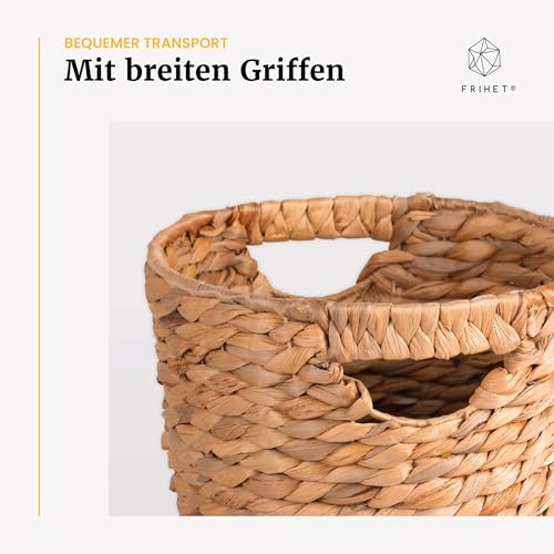 FRIHET Papierkorb geflochten aus Wasserhyazinthe mit Henkel | Aufbewahrungskorb – vielseitig einsetzbar | Mülleimer aus natürlichen Materialien | Ø 24 cm oben, 18 cm unten, H 33 cm