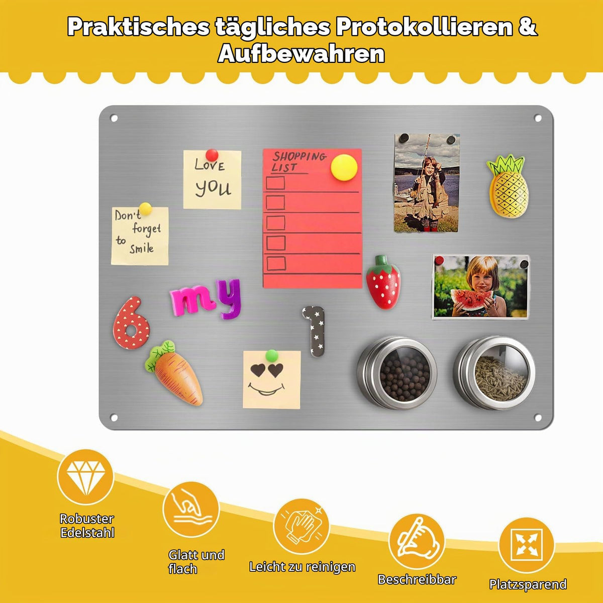 2 Stück Magnettafel Magnetboard, 42 x 30 cm Edelstahl Magnettafel für Küche