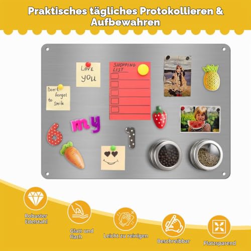 2 Stück Magnettafel Magnetboard, 42 x 30 cm Edelstahl Magnettafel für Küche