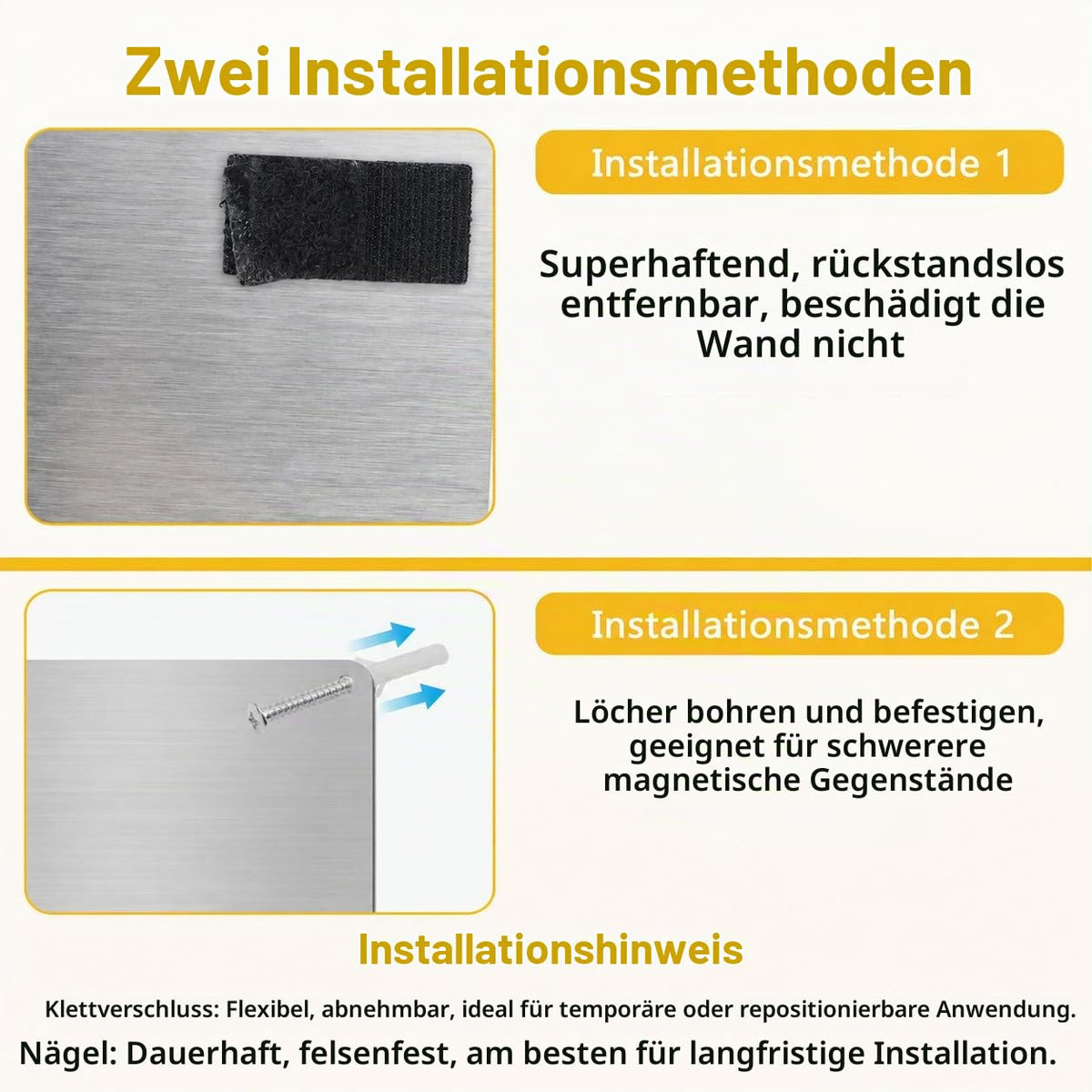 2 Stück Magnettafel Magnetboard, 42 x 30 cm Edelstahl Magnettafel für Küche