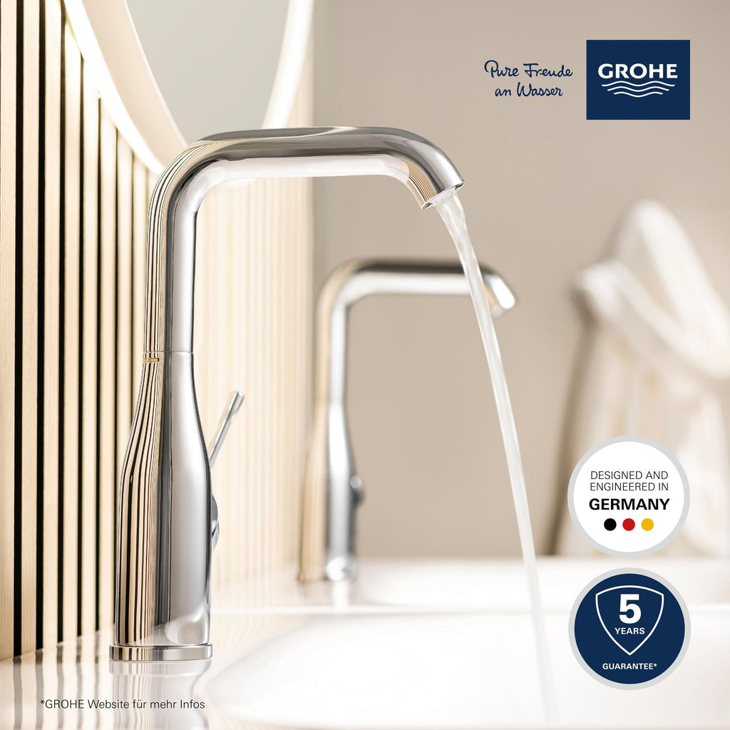 GROHE Essence, Waschtischarmatur, wassersparend (Wasserhahn für das Bad, 19cm hoch, Badarmatur mit langlebiger Oberfläche, einfache Installation am Waschbecken), chrom, 23463001