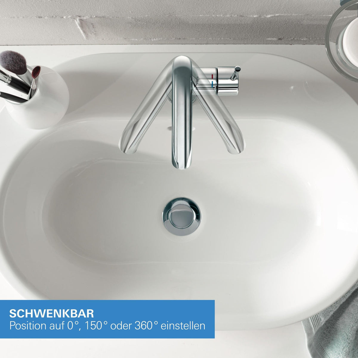 GROHE Essence, Waschtischarmatur, wassersparend (Wasserhahn für das Bad, 19cm hoch, Badarmatur mit langlebiger Oberfläche, einfache Installation am Waschbecken), chrom, 23463001