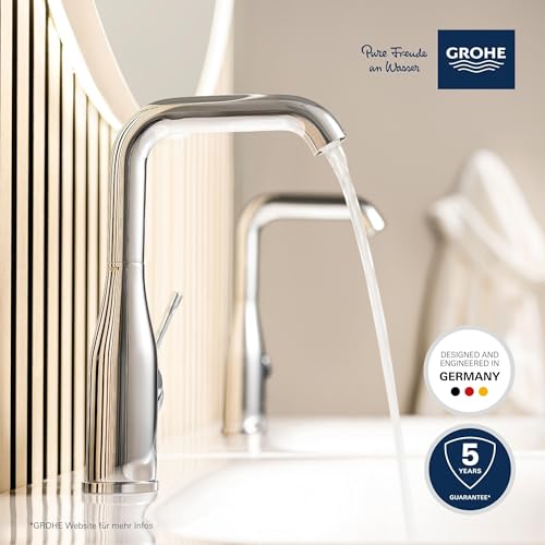 GROHE Essence, Waschtischarmatur, wassersparend (Wasserhahn für das Bad, 19cm hoch, Badarmatur mit langlebiger Oberfläche, einfache Installation am Waschbecken), chrom, 23463001