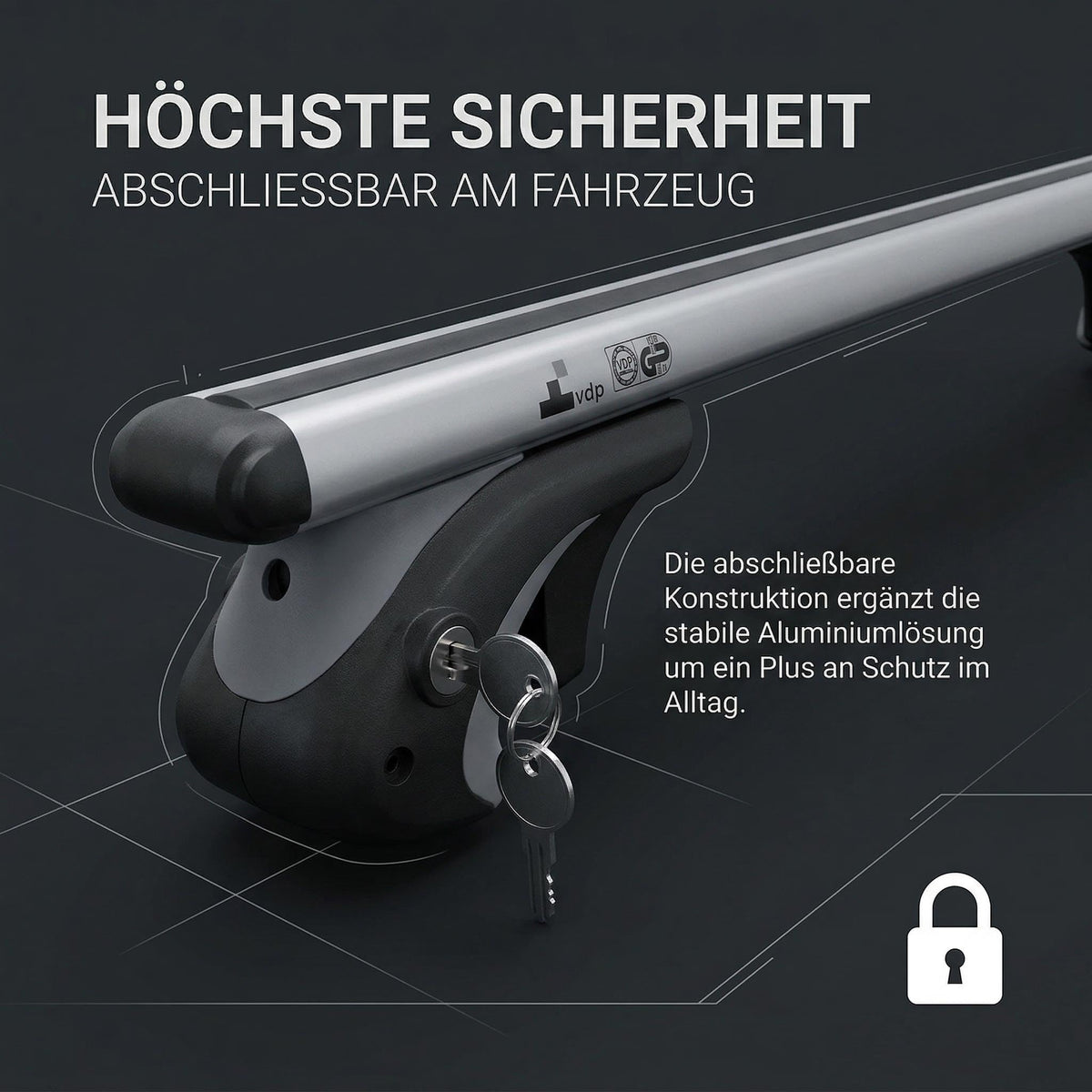 Alu Relingträger VDP XL135 kompatibel mit Citroen Berlingo ab 96 bis abschliessbar