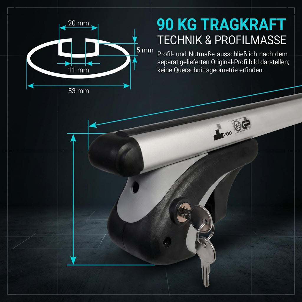 Alu Relingträger VDP XL135 kompatibel mit Citroen Berlingo ab 96 bis abschliessbar