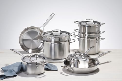 Le Creuset Stielkasserolle mit Deckel aus 3-ply Edelstahl, Ø 18 cm, Für alle Herdarten inkl. Induktion geeignet, Silber, 96200918001000