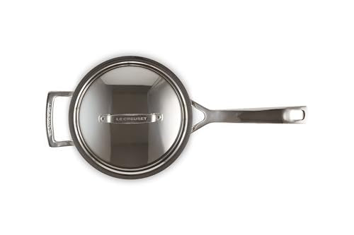 Le Creuset Stielkasserolle mit Deckel aus 3-ply Edelstahl, Ø 18 cm, Für alle Herdarten inkl. Induktion geeignet, Silber, 96200918001000