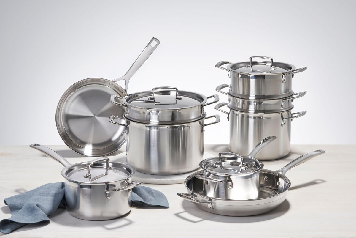 Le Creuset Stielkasserolle mit Deckel aus 3-ply Edelstahl, Ø 18 cm, Für alle Herdarten inkl. Induktion geeignet, Silber, 96200918001000