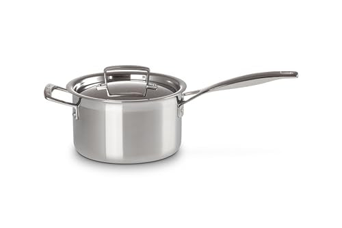 Le Creuset Stielkasserolle mit Deckel aus 3-ply Edelstahl, Ø 18 cm, Für alle Herdarten inkl. Induktion geeignet, Silber, 96200918001000