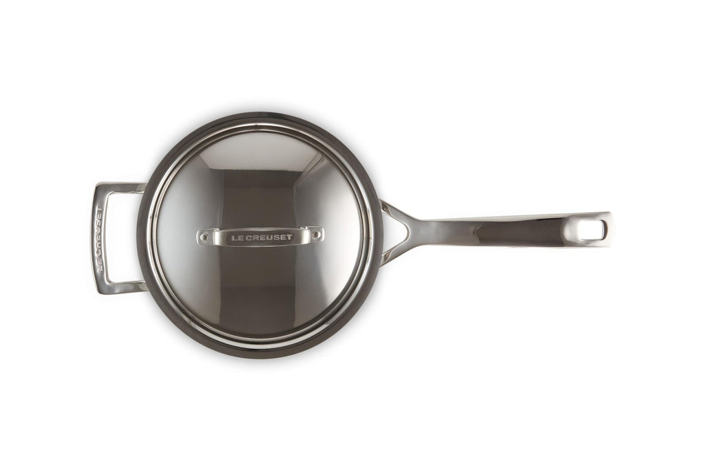 Le Creuset Stielkasserolle mit Deckel aus 3-ply Edelstahl, Ø 18 cm, Für alle Herdarten inkl. Induktion geeignet, Silber, 96200918001000