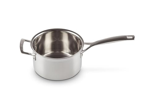 Le Creuset Stielkasserolle mit Deckel aus 3-ply Edelstahl, Ø 18 cm, Für alle Herdarten inkl. Induktion geeignet, Silber, 96200918001000