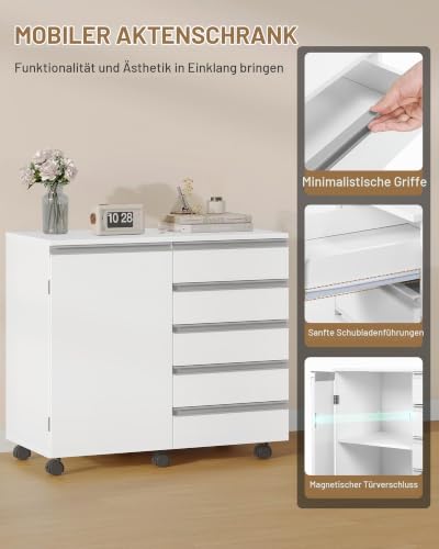 Hzuaneri Rollcontainer 40x80x70cm 5 Schubl. Tür weiß