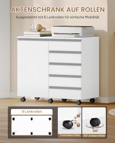Hzuaneri Rollcontainer 40x80x70cm 5 Schubl. Tür weiß