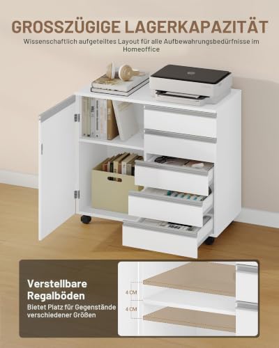 Hzuaneri Rollcontainer 40x80x70cm 5 Schubl. Tür weiß