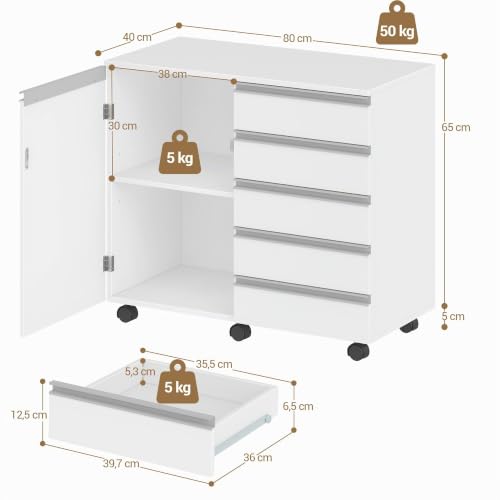 Hzuaneri Rollcontainer 40x80x70cm 5 Schubl. Tür weiß